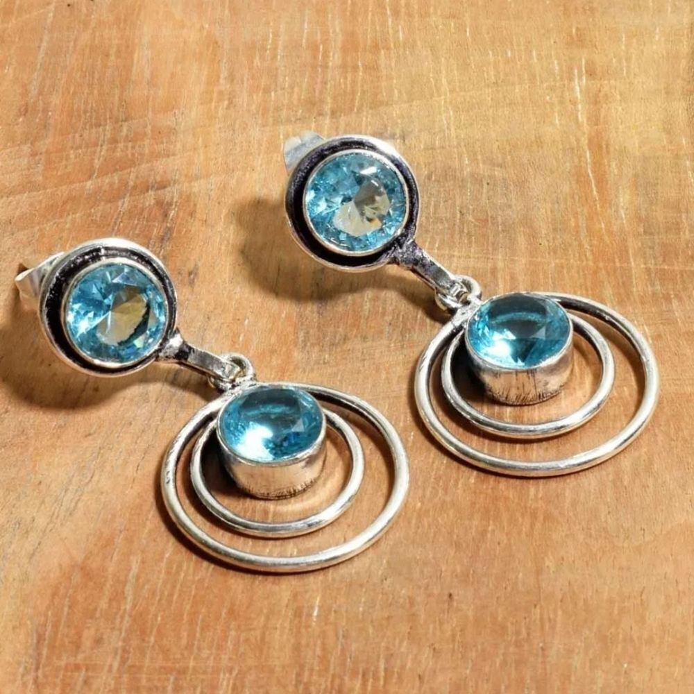 Blue Topaz Handmade Drop Dangle Earrings Jewelry 1.48"